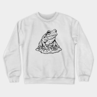 Frog Standing On Stone With Mushroom Crewneck Sweatshirt